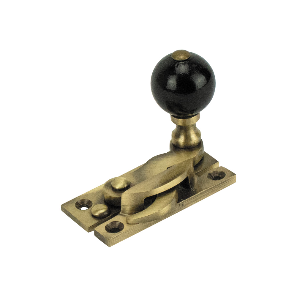 Sash Heritage Claw Fastener with Black Wood Knob (Non-Locking) - Antique Brass